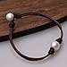 Big White Freshwater Cultured Pearls Bracelet 2 Strands Pearl Leather Cord Jewelry Handmade 8 inches Brown (Double Leather- Brown)