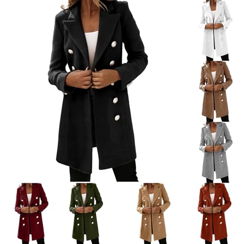 Womens Black Coat Trench Coats for Women Winter Jacket Casual Lapel Long Trench Coats for Women Ladies Long Sleeve Tops Warm and Soft Overcoat Womens Winter Jackets