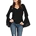 Cheapcotton Women's V-Neck Long Bell Sleeves Cut Out Back Blouse