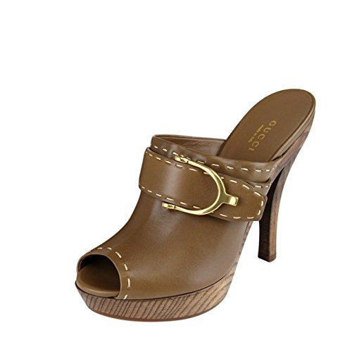 Gucci Women's Brown Leather Stirrup Platform Clog Sandals 310351 (36 G/6 US)