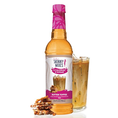 JORDAN’S SKINNY SYRUPS SUGAR FREE COFFEE SYRUP, BUTTER TOFFEE FLAVOR DRINK MIX, ZERO CALORIE FLAVORING FOR LATTES, PROTEIN SHAKE, FOOD & MORE, GLUTEN FREE, KETO FRIENDLY, 25.4 FL OZ, 1 PACK