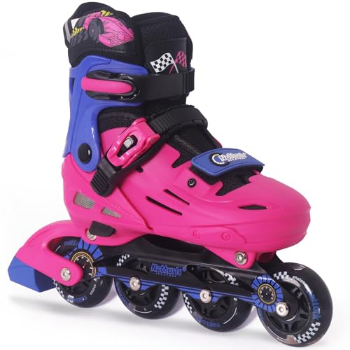 Nattork Inline Skates für Kinder und Erwachsene, 4 Größen Verstellbar Kinder Inliner, Inline Skates für Damen Herren (Rot&Blau, S (27-31))