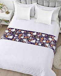 Halloween Purple Bed Runner Scarf King Size,Black