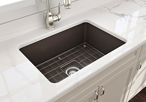 BOCCHISotto Dual-Mount Fireclay 27 in. Single Bowl Kitchen Sink with Protective Bottom Grid and Strainer in Matte Brown