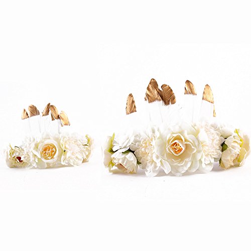 Baby and Mother Feather Flower Crown Festivals Headband Headwear Headdress 2pcs
