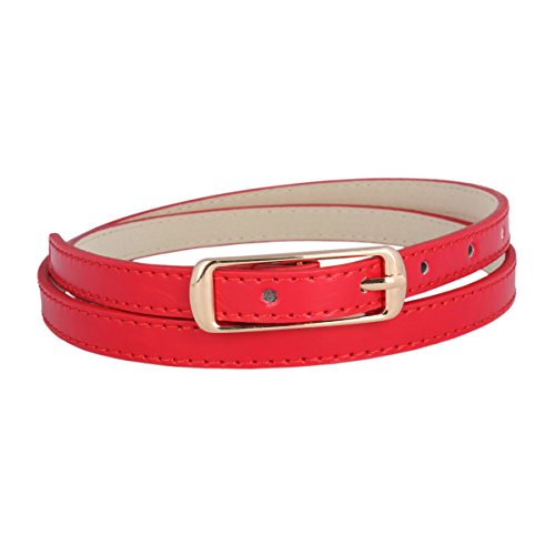 Adoptfade Womens Belt Faux Leather Fashion Slim Waist Belt Solid Color,Red