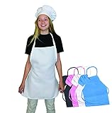 Kids Apron and Chef Hat Set - Adjustable Hat. Fits Childs Size Medium 6-12. (White) Free eBook