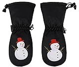 ANDORRA Girls Premium Weather-proof Thinsulate Snow Mittens, Snowman Print,XS,Black/Snowman