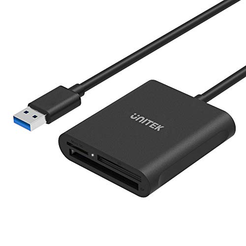 Unitek 3-Slot USB 3.0 Compact Card Reader, Read 3 Cards Simultaneously, Aluminum SD Micro SD CF Card Adapter Writer, Tf, SD, Micro SD, SDXC, SDHC, Compact Flash Memory Card Reader, Black