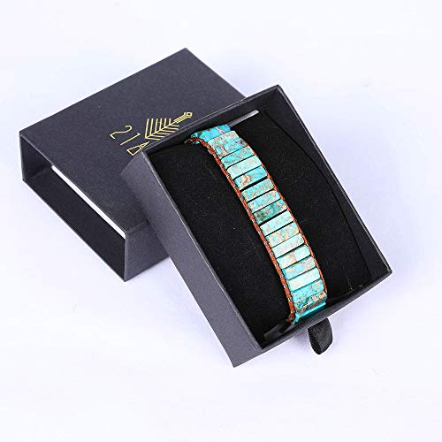 Chakra Bracelet for Women Men Girls with Leather Wrap Real Natural Stone Bracelet Healing Energy Beaded Bracelets Boho Handmade Friendship Bracelets Jewelry (Blue)