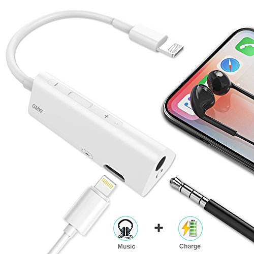 Lightning Jack Headphone Adapter for iPhone Dongle Earphone Audio Adaptor for iPhone X / 8/7 / Plus 2 in 1 Lighting to 3.5 mm Aux Converter & Charger Cables Support iOS 11