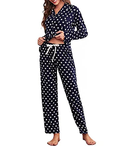button down pajamas women ladies fancy pajamas womens silk pjs lounging button down pajamas women Navy Stars L