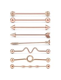 MODRSA - 8 piercings industriales de acero inoxidable de 0.49 oz para cartílago, 1.496 in y 1 1 2 pulgadas