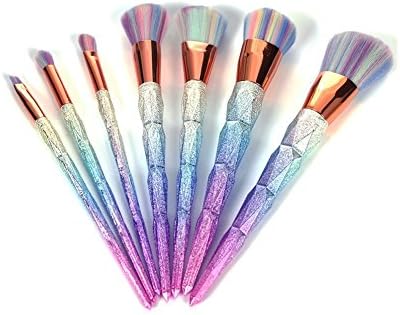 7Pcs Diamond Shape Makeup Brush Set Dazzle Glitter Foundation Powder Makeup Brushes Rainbow Makeup Eyeshadow Blending Brush Kit