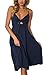 ECOWISH Womens Dresses Summer Tie Front V-Neck Spaghetti Strap Button Down A-Line Backless Swing Midi Dress Navy Blue L