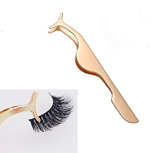 False Eyelashes Applicator Tool Eyelash Extension Tweezers Remover Clip Tweezers Nipper (Golden)