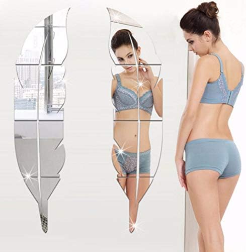 minlop Modern DIY Wall Mirror Feather Mirror Wall Stickers Acrylic Fashion 3D Home Mural Decal Living Room Murals 73 x 18cm/28.7 x 7inch