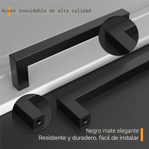 Amerdeco 10 Piece Kitchen Handles 192 mm Black Cupboard Handles Door Handles Stainless Steel Drawers Handles Furniture Handles Sliding Door Handle