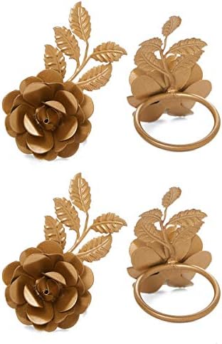 VIBHSAFlower Napkin Rings Set of 4 (Golden Rose)
