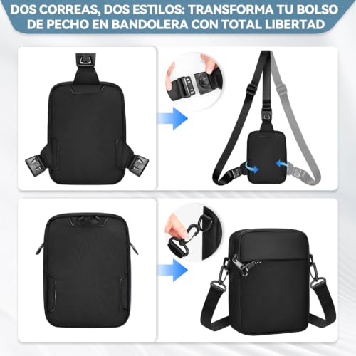 Eshow Anti-theft Crossbody Bag for Men and Women with RFID Blocking,Multifunctional Small Crossbody Waist Bag for Travel Sport Daily Use, Black/White, Casual | Riñonera Cruzada, 3 en 1 Multifuncional, Pequeña, para Viaje Deporte Uso Diario