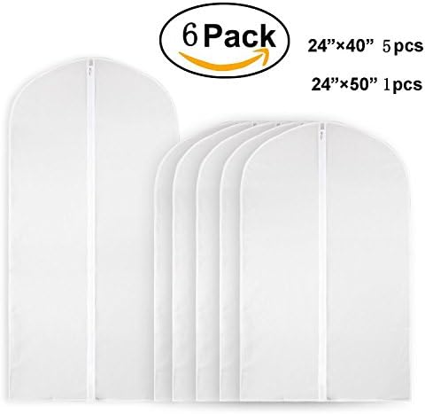 Aotuno Garment Bags Pack of 6 PEVA Easy Organize Travel Cloth Bags, Full Zipper , Light Weight, 5 Medium and 1 Large