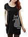 Allegra K Women's Round Neck Short Sleeves Cat Prints Loose Tunic Top M Black