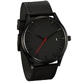 SMTSMT Popular Low-Key Men's Quartz Wristwatch Minimalist Connotation Leather Watch (Black)