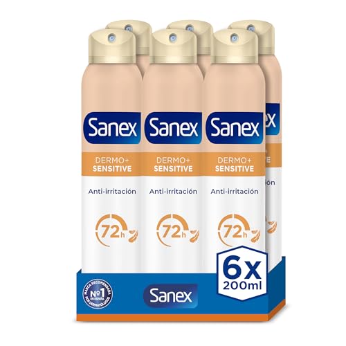 Dermo+Sensitive Antitranspirante Desodorante Spray 72 Horas Pack 6 x 200ml – Protección Eficaz contra el Sudor y Mal Olor – Dermatológicamente Testado – 0% Alcohol*– Suave con la Piel Sensible