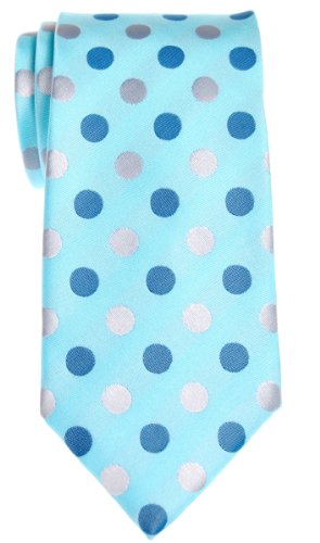 Retreez Two-Color Polka Dots Woven Microfiber Men's Tie - Light Blue with Blue and Grey Polka Dots