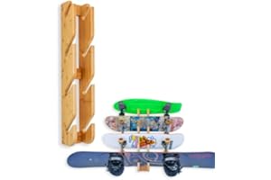 COR Surf Skateboard & Snowboard Wall Mount Display - 4 Board Indoor Rack Made with Sustainable Bamboo