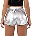 POSHDIVAH Silver Metallic Shorts for Women Hot Sparkly Shiny Shorts with Elastic Drawstring M
