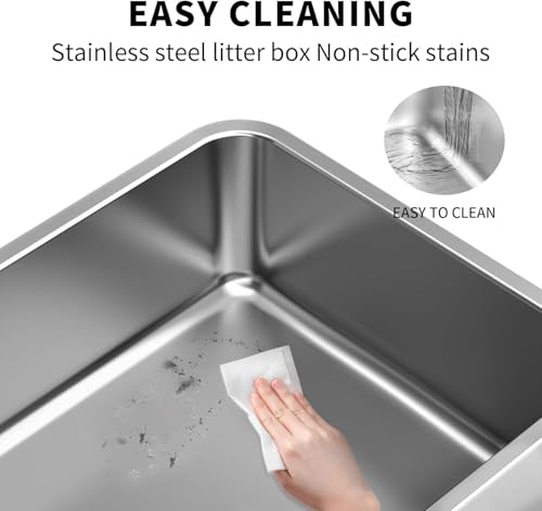 Stainless Steel Cat Litter Box - Large Litter Box for Big Cats - Easy to Clean, Never Absorbs Odor, Stains, or Rusts - Silver (17.7" L x 13.5" W x 6" H)