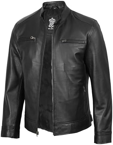 GOKTOG Men's Biker Multi Color Leather Jacket, Leather Biker