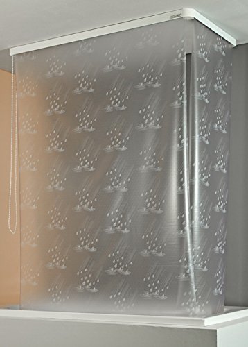 ECO-DuR 4024879001636 Kassetten ECK Duschrollo 137 x 62 cm silber - Tropfen weiß