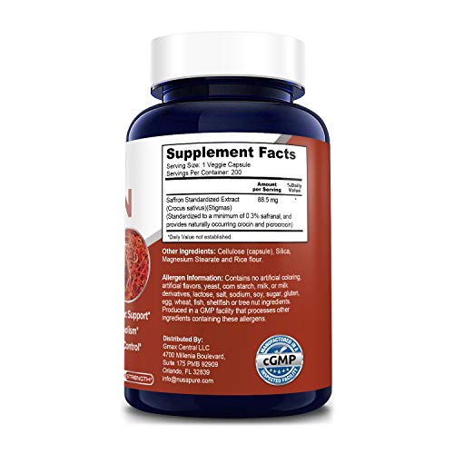 Saffron Extract 88.50mg 200 Veggie Caps (Vegan) Pricepulse