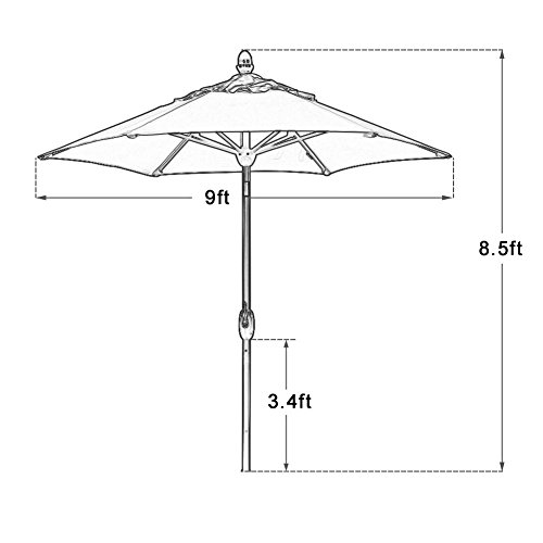 SORARA Sunbrella Patio Umbrella 9-Feet Outdoor Market Table Umbrella with Auto Tilt&Crank&Umbrella Cover, 8 Ribs, Canvas Black