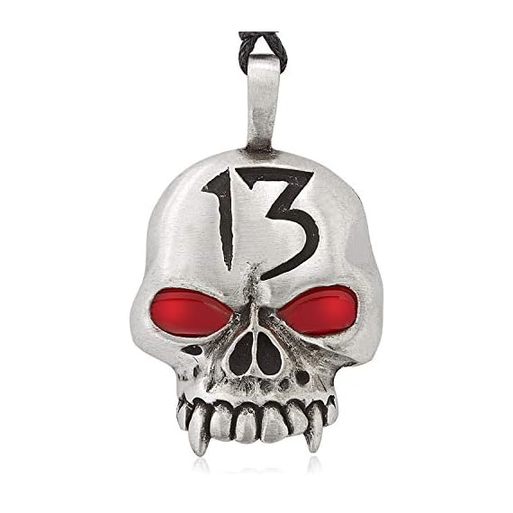 Namaste-Jewelers-Number-13-Gothic-Skull-Pendant-Necklace-Pewter-Jewelry
