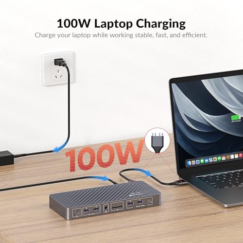 AV Access KVM Switch Docking Station for MacBook, USB C KVM Switch 2 Monitors 2 Computers, 4K Dual HDMI Displays, 1 Laptop + 1 Desktop Switching, Ethernet, 100W Power Delivery, Edid Emulation