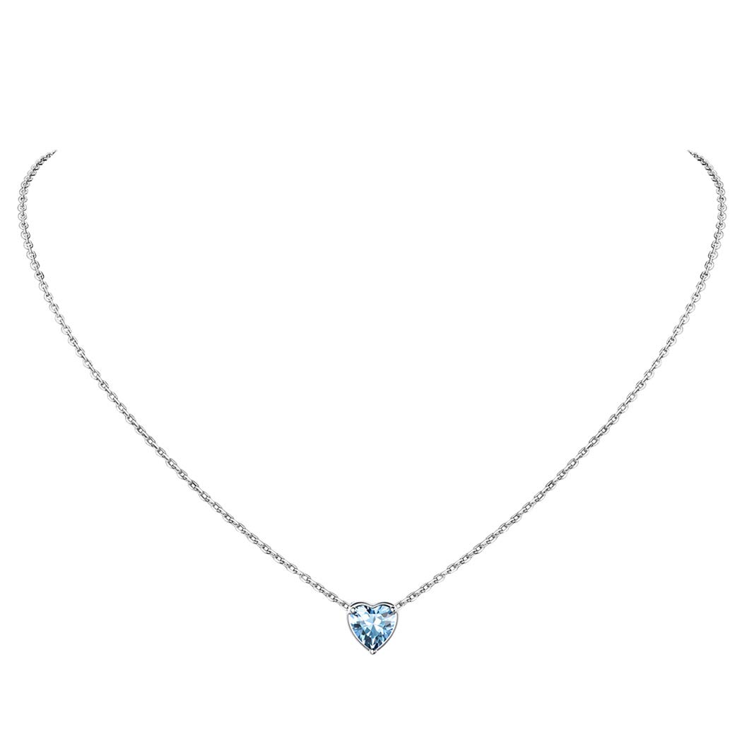 Suplight 925 Sterling Silver March Birthstone Necklace, Crystal Aquamarine Birth Stone Necklesses Cute Dainty Birthstone Heart Pendant Necklace for Women Girls — image 1