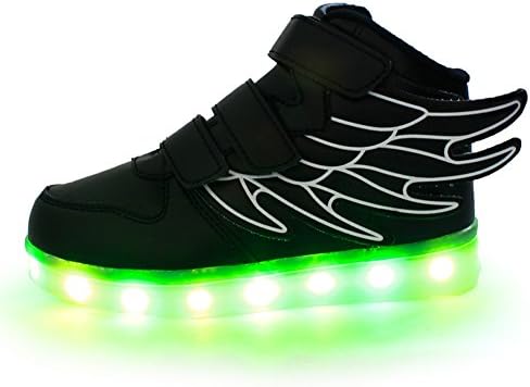 Nikeyy Wings Children's 7 Colors LED Shoes Flashing Rechargeable Sneakers Dance Shoes For Kids Boys Girls Toddler-Black/US Little Kids 13M/EUR 31