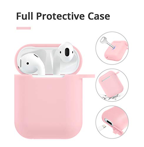 Airpods Case - BlUEWIND Drop Proof Air Pods Protective Case Cover Silicone Skin for Apple Airpods 2 & 1 Charging Case, Cute Fur Ball Airpod Keychain/Strap, Pink