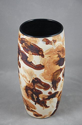 Vase Large in Black Lapis with Exterior Abstract Clay Painting