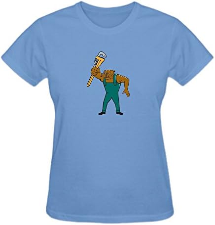 Bulldog Plumber Monkey Cartoon Tattoo Tee Shirts For Women Blue
