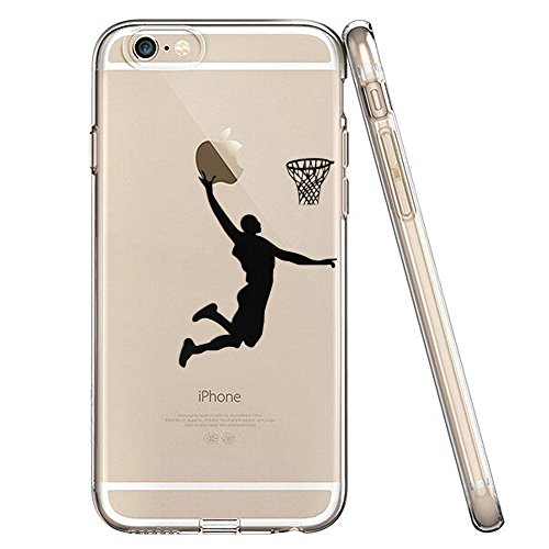 LEECOCO iPhone 6S Case, iPhone 6 Case Ultra Thin Clear Soft Transparent TPU Flexible Slim Skin Soft Cover for Apple iPhone 6 / 6S 4.7 inch, (Black Basketball Man)