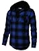 H2H Mens Casual Shirt Hoodie Flannel Check Patterned Long Sleeve with Front Pockets
