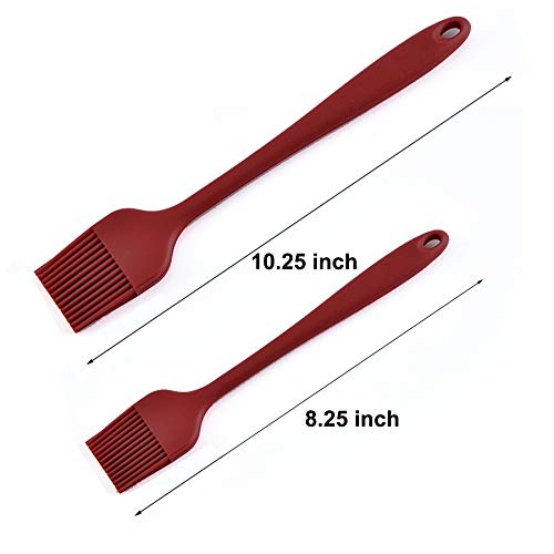 Premium BPA Free Silicone Basting Pastry Brush Set Food Grade Heat Resistant Nonstick Silicone Brush for Baking,Cooking & Grilling - Strong Stainless Steel Core Design (Red)