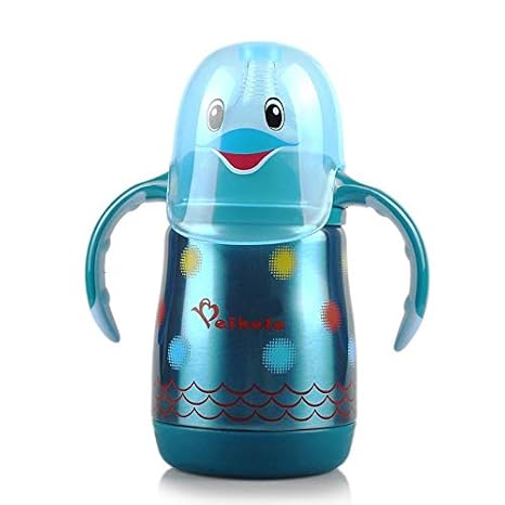 Baby Bucket Stainless Steel Baby Feeding Bottle/Vacuum Flask Feeding Baby Bottle/Stainless Steel Baby Sippy Cup 210ML (Blue)