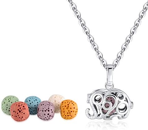 Elephant Essential Oil Aromatherapy Diffuser Necklace Lava Stone Diffuser Necklace pendant with Adjustable 24" Chain and 6 Lava Beads Gift Set