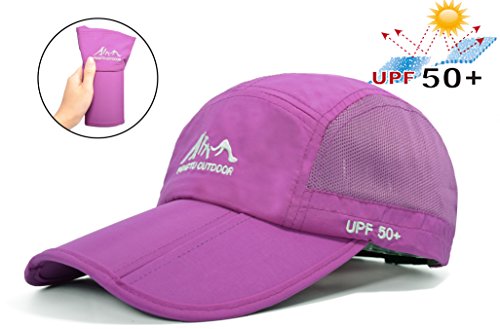 ELLEWIN Baseball Cap Quick Dry Travel Hats UPF50+ Cooling Portable Sun Hats for Sports Golf Running Fishing Outdoor Research with Foldable Long Large Bill, A-purple, M-L-XL