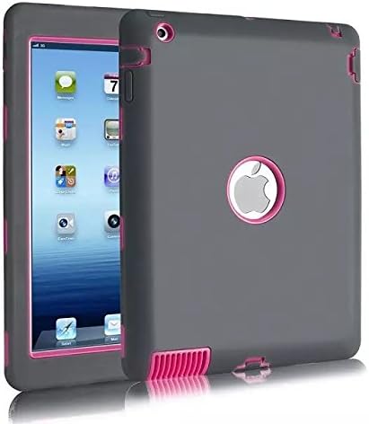 iPad 2 Case,iPad 3 Case,iPad 4 Case,ZMKH Heavy Duty Rugged Shock-Absorption / High Impact Resistant Hybrid 3 IN 1Armor Full Body Protective Case Cover for iPad 2/3/4 (Grey / Rose Pink )